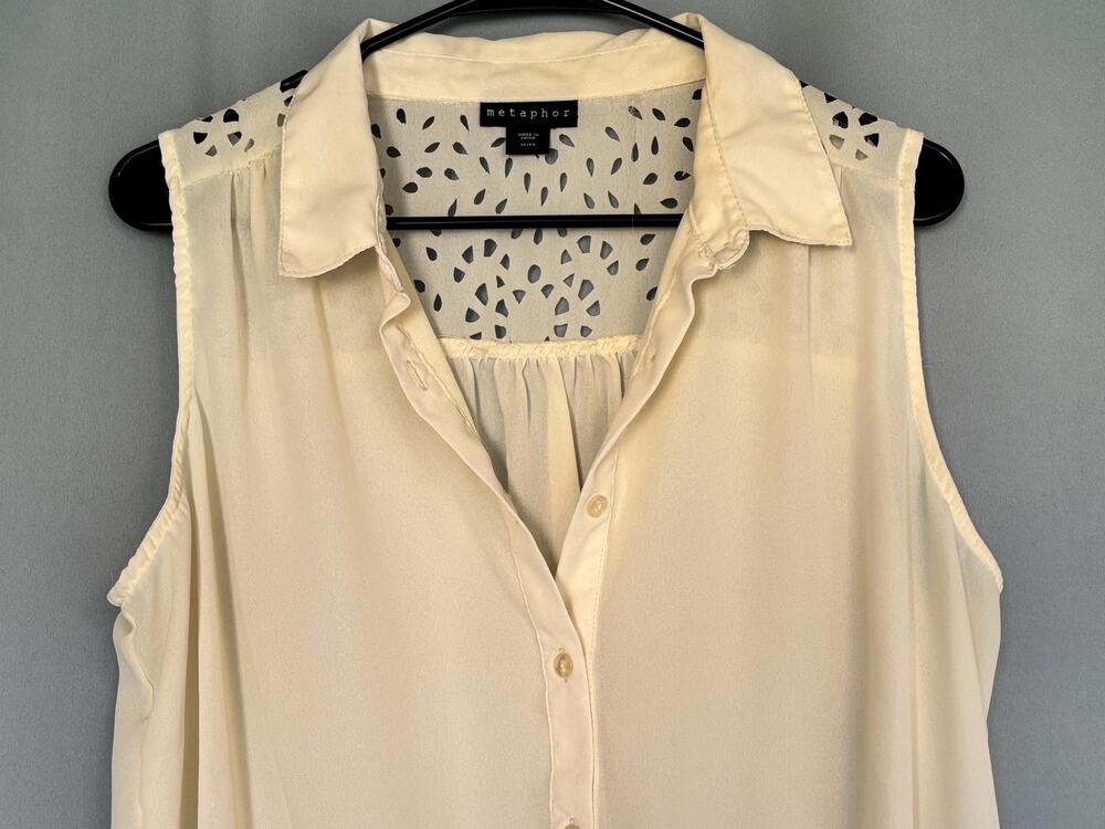 Metaphor Woman’s Sheer Button Up Tank Top Blouse Shirt Cream XL